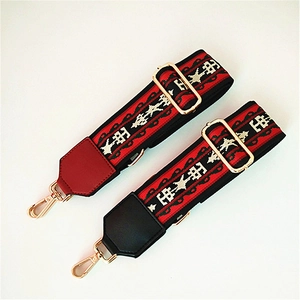 Ethnic wide adjustable replacement shoulder straps with geometric jacquard weaving and gold clips