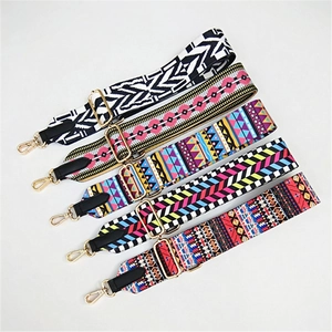Ethnic Geometric Pattern Wide Bag Strap Adjustable Replacement Shoulder Belt With Metal Clasp For Handbag Crossbody Bag