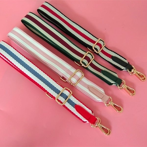 Adjustable striped canvas replacement shoulder straps with gold metal hooks and buckles