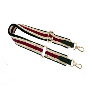 Adjustable wide replacement strap for shoulder bags in retro striped canvas with gold hooks