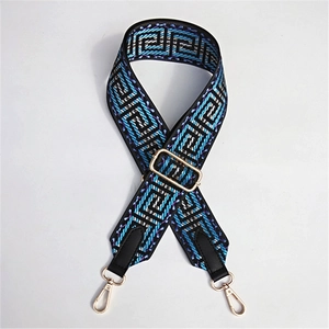 Adjustable wide replacement shoulder strap with geometric ethnic patterns and gold buckles