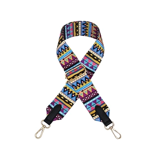 Ethnic style colorful geometric pattern wide shoulder strap with gold metal hooks