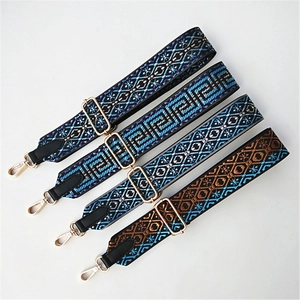 Adjustable ethnic style woven shoulder straps for bags with golden swivel snap hooks