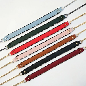 Fashion PU Leather Metal Chain Shoulder Strap Replacement For Handbags Crossbody Bag Straps With Rivet Decor For Women