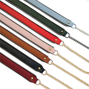 Colorful leather shoulder straps with metallic beads and flat chains for crossbody bags