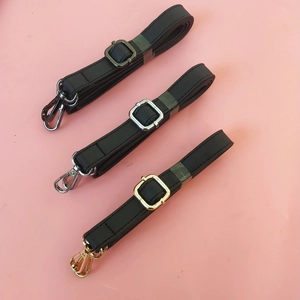Adjustable black crossgrain PU leather bag straps with gold, silver and gunmetal hardware