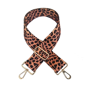 Adjustable leopard print replacement shoulder strap with polished gold-tone metal buckles
