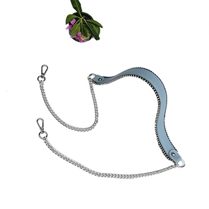 Light blue leather and silver metal chain strap for crossbody bags with snap hooks