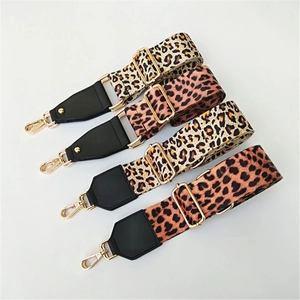 Adjustable Leopard Print Wide Shoulder Strap Replacement For Crossbody Bags Polyester Webbing Strap With Metal Hooks