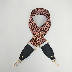 Adjustable leopard print wide strap for crossbody bags with gold metal hooks
