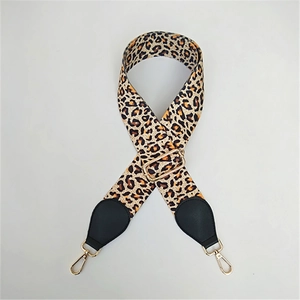 Adjustable wide leopard print canvas strap with gold metal buckles for handbags