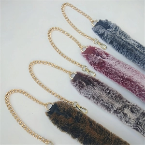 Faux fur shoulder strap with gold chain for handbags in multiple stylish colors