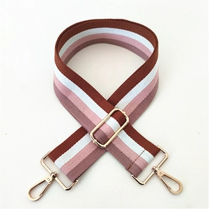 Adjustable wide cotton strap for crossbody bags with colorful striped pattern and gold hardware