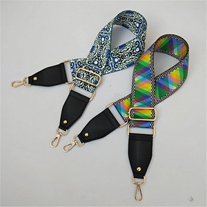 Wide Adjustable Polyester Bag Strap Ethnic Style Replacement Shoulder Belt With Golden Alloy Hooks For Women Crossbody Bags