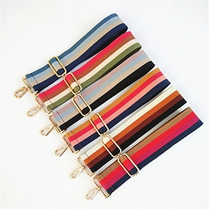 Adjustable Wide Bag Strap Replacement Shoulder Strap For Crossbody Handbag Ethnic Striped Cotton Webbing Belt With Metal Buckles