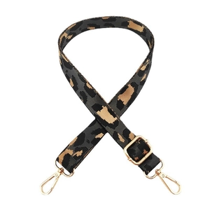 Adjustable leopard print replacement handbag strap with polished gold-tone metal hooks
