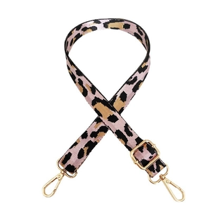 Adjustable pink leopard print shoulder strap with gold metal lobster clasps for bags