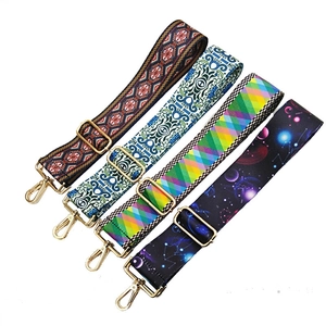 Adjustable colorful wide shoulder straps for handbags with ethnic and geometric patterns