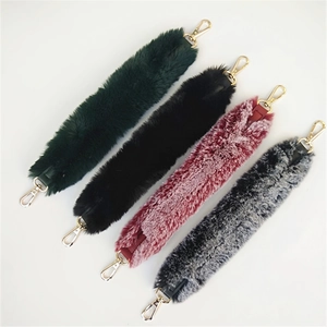 Plush faux fur bag straps in four colors with gold metal clasps for shoulder bags