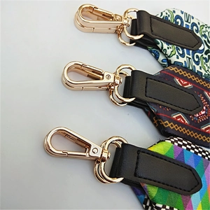 Adjustable ethnic patterned shoulder straps for crossbody bags with gold metal hooks