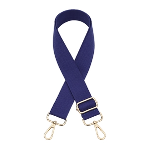 Adjustable dark blue nylon bag strap with high-quality golden lobster clasps