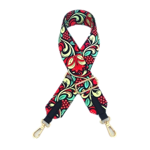 Verstellbarer breiter Nylon-Schultergurt mit Ethno-Blumenmuster und Goldmetallhaken