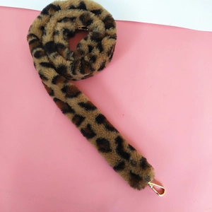 Faux fur leopard print bag strap with golden metal lobster clasps for handbags