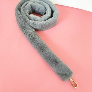 Grey faux fur plush replacement shoulder strap with gold metal hooks for handbags