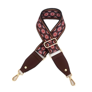 Ethnic style colorful jacquard wide shoulder strap with gold metal hooks for handbags