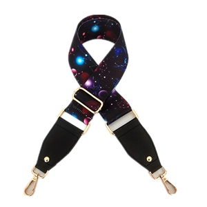 Adjustable wide replacement bag strap with galaxy nebula print and golden metal buckles