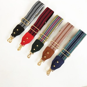 Ethnic style embroidered guitar strap for women handbag with gold metal buckles