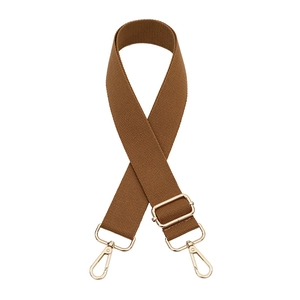 Adjustable brown woven shoulder strap with gold metal buckles for handbags and bags