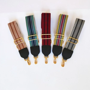 Adjustable wide replacement bag straps in five ethnic patterns with gold metal hardware