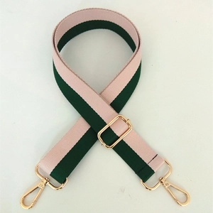 Bandoulière large tissée réglable rose et vert foncé avec mousquetons dorés