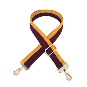 Bandoulière tissée réglable pour sacs avec rayures violettes et jaunes et crochets dorés