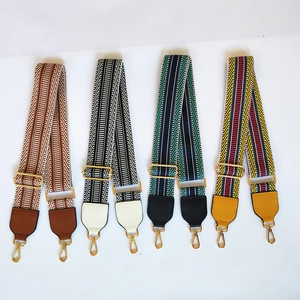 Adjustable wide embroidered bag straps with ethnic patterns and gold metal hooks