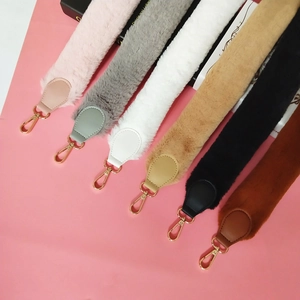 Faux fur handbag straps in multiple colors with gold lobster clasps and PU leather connectors
