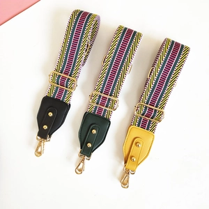 Ethnic style colorful woven guitar strap for crossbody bags with gold metal hardware