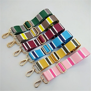 Adjustable Wide Shoulder Strap Replacement For Women Bags Colorful Striped Polyester Purse Strap With Gold Metal Clasp