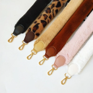 Faux rabbit fur bag straps in multiple colors with golden metal lobster clasps