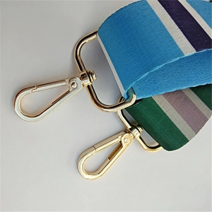 Adjustable colorful wide woven shoulder straps with golden metal swivel lobster clasps