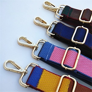 Adjustable colorful woven replacement shoulder straps with gold metal hooks and geometric stripes