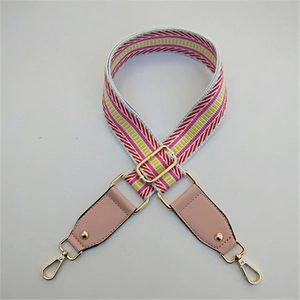 Close-up of colorful ethnic-style woven shoulder strap with red and yellow stripes