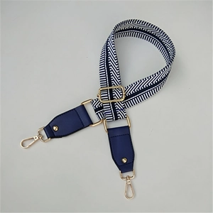 Adjustable wide replacement strap with blue and white stripes and gold lobster clasps