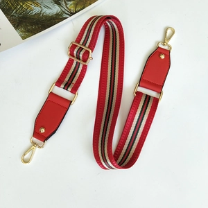 Adjustable wide replacement strap with red and black stripes and gold lobster clasps