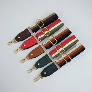 Adjustable Wide Shoulder Strap Replacement For Handbags Crossbody Bags Striped Cotton Webbing Strap With Gold Metal Buckles