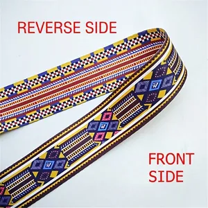 Ethnic style colorful stripe jacquard shoulder strap with double-sided geometric pattern