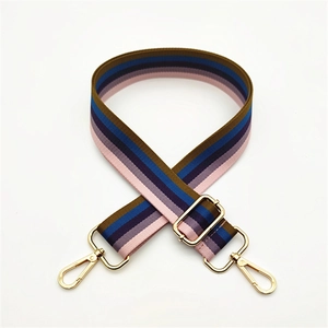 Adjustable thickened colorful striped replacement shoulder strap with gold metal hardware