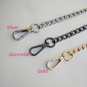 Colorful metal replacement bag straps with lobster clasps in silver, gold, and gunmetal