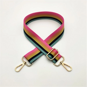 Adjustable woven replacement bag strap with pink yellow green and black stripes